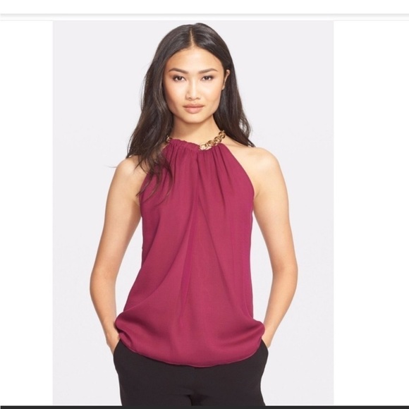 Diane von Furstenberg Red Silk Aubrey
Sleeveless Chain Neck Halter Top Sz S NEW - Picture 1 of 12